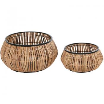 Maceteros en Conjunto de Ratán y Metal Natural Tamaño 50x50x25.4 cm FIJALO