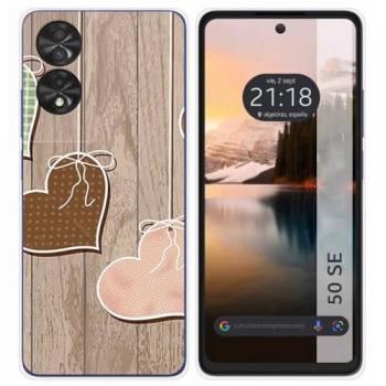 Estuche de Silicona TCL 50 SE: Corazones y Diseño de Madera