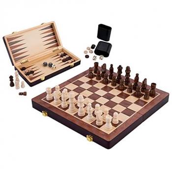 Coffret Pliant d'Échecs et Backgammon en Bois de Frêne 30 cm