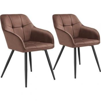 Lot 2 fauteuils TECTAKE MARYLIN, velours matelassé, dossier continu, finition brun-noir