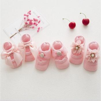 Lot de 3 socquettes anti-dérapantes en coton pour bébé fille, printemps