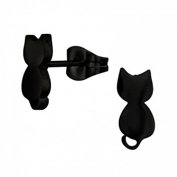 Boucles d'oreilles chat en acier inoxydable noir design rétro