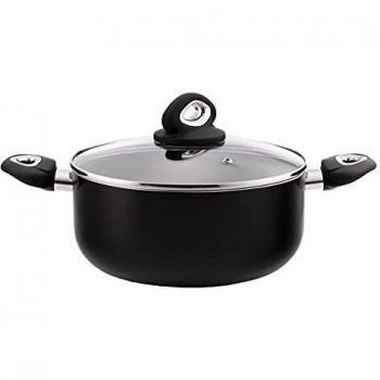 Diamond Collection Casserole Pot, 24 cm, Induction Base, Soft Grip Handle, Glass Lid, Non Stick, Black
