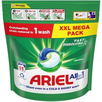 Ariel Liquid Free & Gentle Detergent, Pods Regular Scent, 51 Capsules