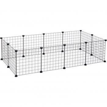 PawHut Valla Metálica DIY para Animales Pequeños 12 Paneles Negro 106x73x36 cm