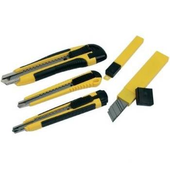 BRÜDER MANNESMANN Cutter-Satz 3-teilig schwarz/gelb mit jeweils 10 Ersatzklingen