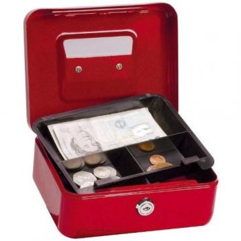 DefenderPlus Cash Box with 5-compartment Tray Steel Spring Lock 8 Inch W200xD160xH70mm Red