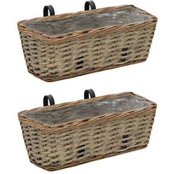 VidaXL Balcony Planter Set 2 pcs Wicker with PE Lining 40 cm