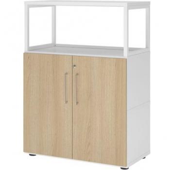 Armoire ouverte FlexWall 80 cm, 3 niveaux, cadre en acier, blanc et chêne