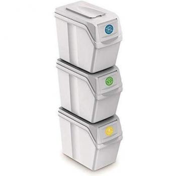 Prosperplast 3 cubos de reciclaje 60 litros compartimentos color blanco