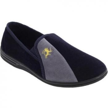 Ciabatte Zedzzz Uomo Aaron Twin Gusset Velour 11 UK Blu Navy/Grigio