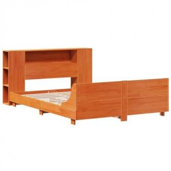 Cama sin colchón de madera maciza de pino marrón cera 140x200 cm