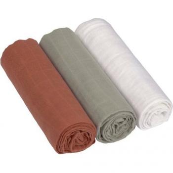 Panni in Mussola L, Set da 3, Rust/Olive/Milky