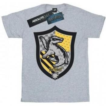 Weißes Harry Potter Damen‑Boyfriend T‑Shirt mit Hufflepuff Wappen – Größe L