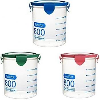Scatole per spezie in plastica con tappo a vite, adatte per conservazione di alimenti secchi (800 ml, 3 pezzi)
