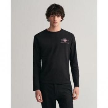 Gant Men's Black Long Sleeve Shield T-Shirt, Size XS
