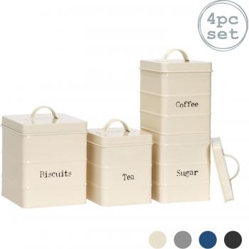 Cream Vintage Metal Canisters Set