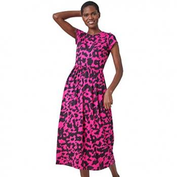 Fuchsia Abstract Print Midi Dress with Pockets