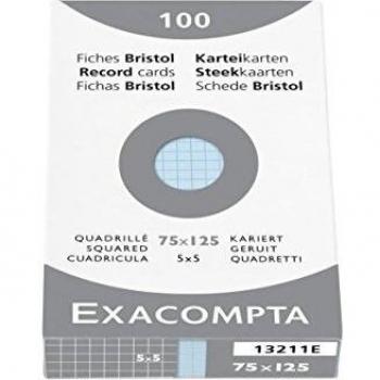 Etui de 100 fiches Bristol quadrillées 5x5 non perforées couleur azur 75x125 mm