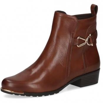 Botines CAPRICE de cuero cognac con tacón cuadrado, talla 41