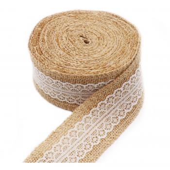 Toile de Jute 10M x 5cm BIT.FLY Rouleau Ruban en Jute Orné de Dentelle Vintage – Blanc