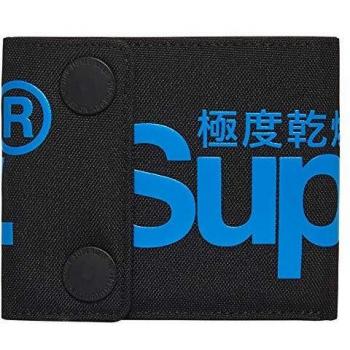 Superdry Matte Black Popper Wallet, Double Layer