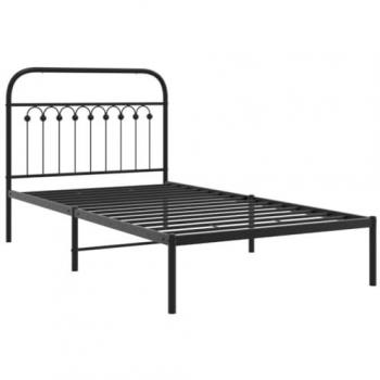 VidaXL Metal Bed Frame without Mattress with Headboard Black 39.4x78.7