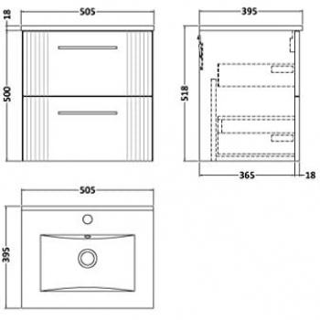 Satin Green 500mm Wall Hung Vanity Unit with 2 Drawers and Minimalist Basin