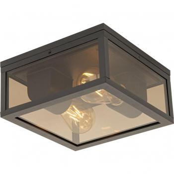 Plafonnier noir verre fumé 2 lumières IP44