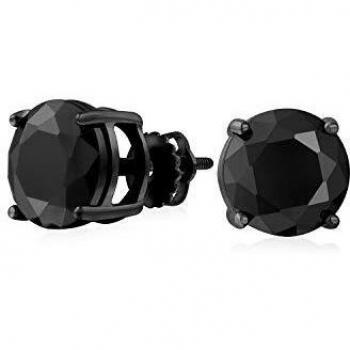 0.75ct Black and Clear Round Cubic Zirconia Studs, Black Halo Design, Screw Back Closure, 925 Sterling Silver Plated