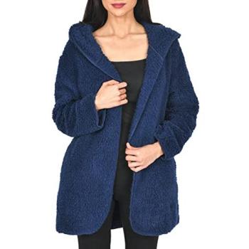 BorgHouse Hooded Elegance – Navy Women's Coat by Smart Living (Size: S/M)