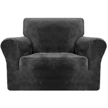 Housse de Chaise en Velours Extensible 1 Place Gris