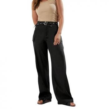 Pantalon Cargo Ceinturé Noir à Jambe Large Long Tall Sally