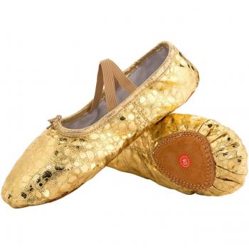 Girls and Women's L-RUN Dance Shoe with Canvas Upper and Satin Detailing in Gold Dot, Size 7.5 UK