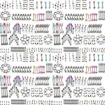 JYP Body Jewelry 110 pcs: piercing de ceja, ombligo, abdomen, lengua, labios y anillo – 22 diseños exclusivos