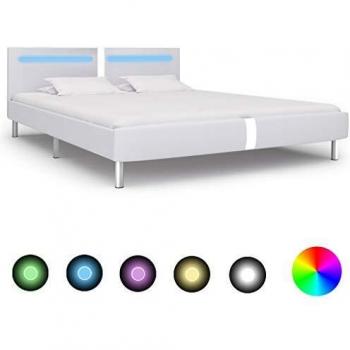 Sonata White Faux Leather Bed Frame with LED 180x200 cm
