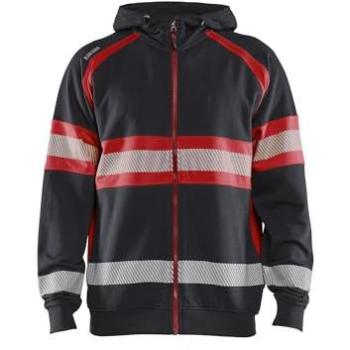 Felpa di sicurezza con cappuccio alto visibile rosso fluo in nero