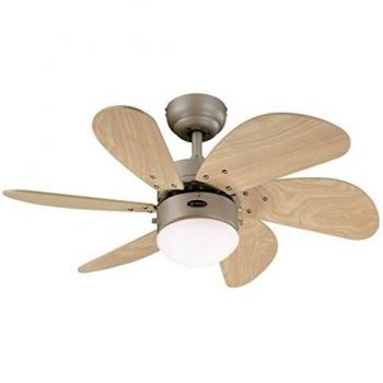 Ventilatore a soffitto turbo swirl one-light 76 cm di diametro prodotto da Westinghouse modello 78158, con una luce e 6 pale, finitura in titanio e pale in acero chiaro