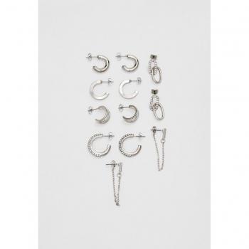 Stradivarius 6 orecchini cerchi e strass grigi
