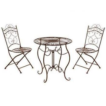 Set da Giardino Indra con Tavolo e 2 Sedie in Metallo Antico Marrone