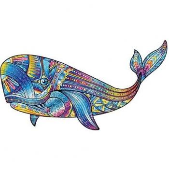 Puzzle avec une image de la baleine bleue en bois
