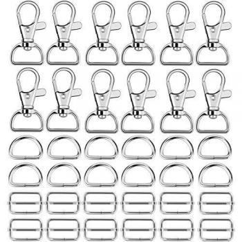 Hysagtek 60-Pack Silver Strap Fasteners – Swivel, D Ring, Slide Buckle
