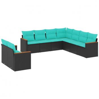 Vida XL Black & Blue Patio Sofa Collection – 9 Pieces