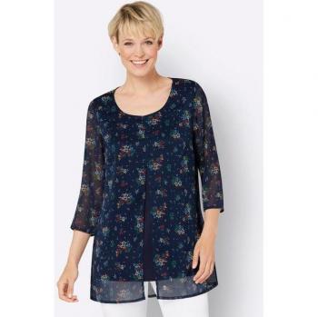 Longbluse CLASSIC BASICS Damen Longbluse Größe 42, mehrfarbig, bunt bedruckt, 100% Polyester, geblümt, gemustert, Rundhals, 3/4-Ärmel