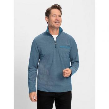 Herrenlangarmshirt Marco Donati – Größe 52/54, topasblau, melierte Baumwolle