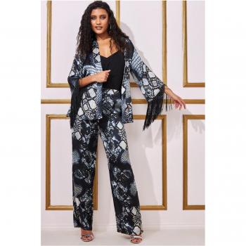 Goddiva Black Foil Print Wide Leg Trousers