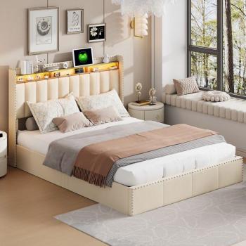 Cama TANANT con Cabecero USB y Somier de Lámparas