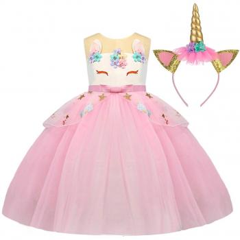 TTYAOVO Vestido de Niña Arco Iris Unicornio 9-10 años Rosa