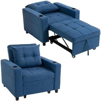 One‑Seat Dark Blue 3‑in‑1 Convertible Sofa Bed with Adjustable Recline