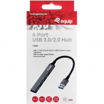 Hub usb equip life usb 1 puerto usb 3.0 3 puertos usb 2.0 carcasa aluminio